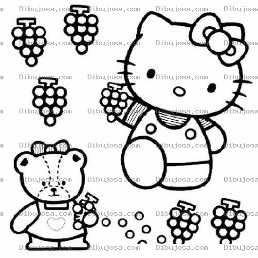 Dibujo para colorear colorear hello kity comiendo uvas