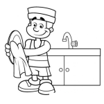 Dibujo para colorear Hombre Lavando Platos Para Colorear