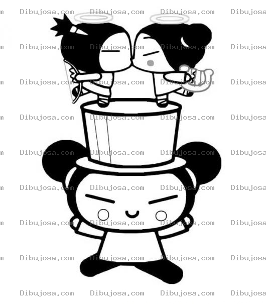 Dibujo para colorear colorear a pucca con dos angelitos
