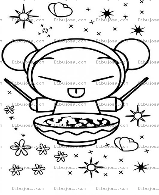 Dibujo para colorear Colorar a Puca comiendo chaomin