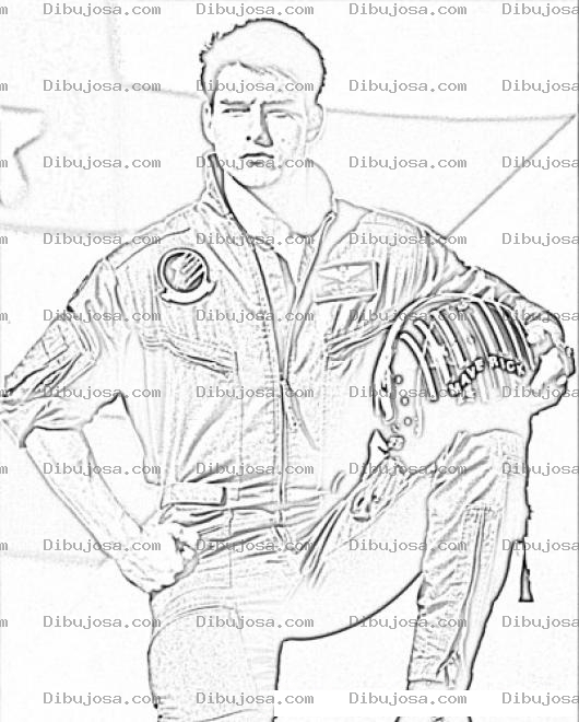 Dibujo para colorear Top Gun Tom Cruise Coloring Page Para Pintar Y Colorear A Tom Crus