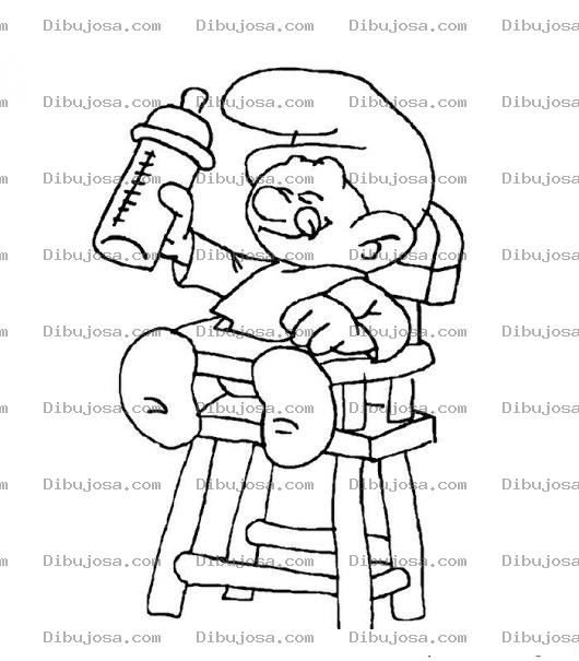 Dibujo para colorear Colorear Bebe Pitufo tomando biberon