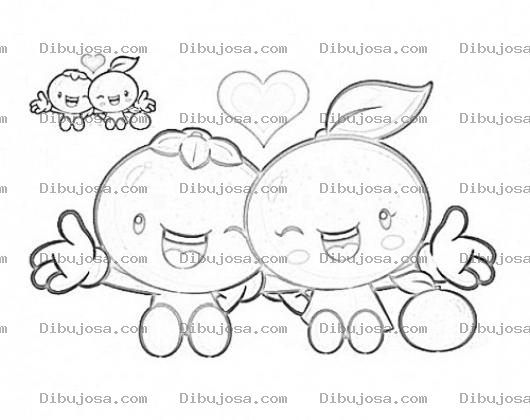 Dibujo para colorear Colorear Naranjas Enamoradas