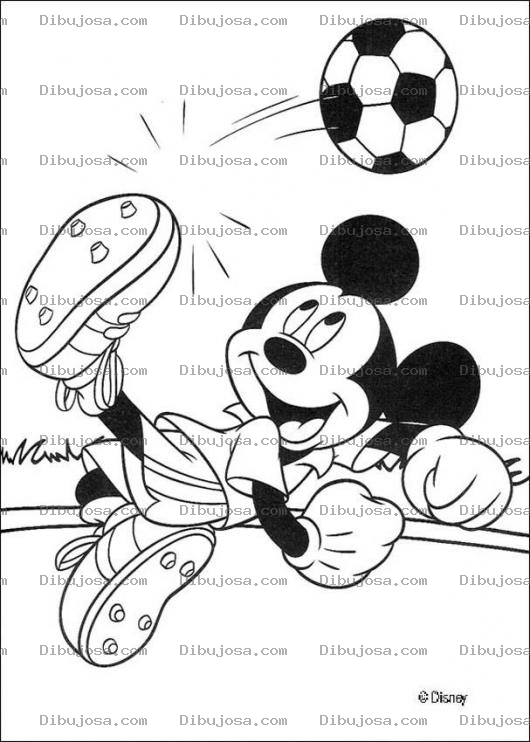Dibujo para colorear Colorear a Mickey jugando futbol