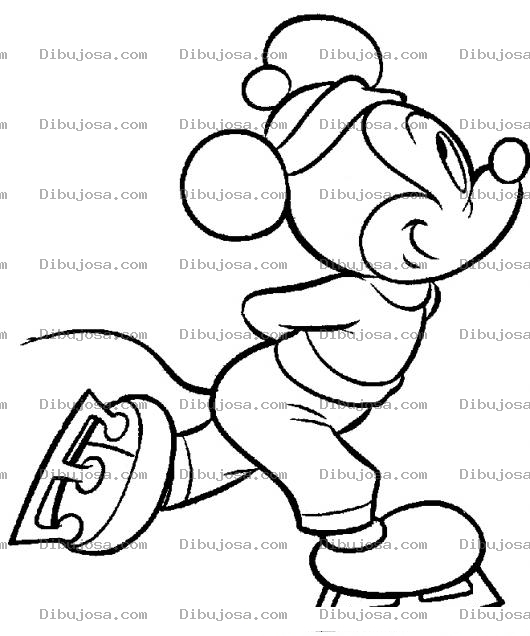 Dibujo para colorear Colorear a Mickey Mouse patinando sobre hielo