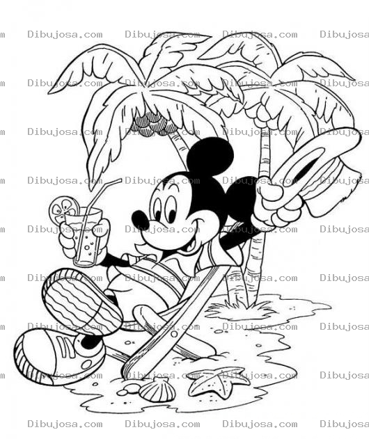 Dibujo para colorear Pintar a Mikymouse en la Playa