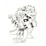 Dibujo para colorear Dibujo Del Dragon Bowser Con La Chica Peleadora Para Colorear Y Pintar