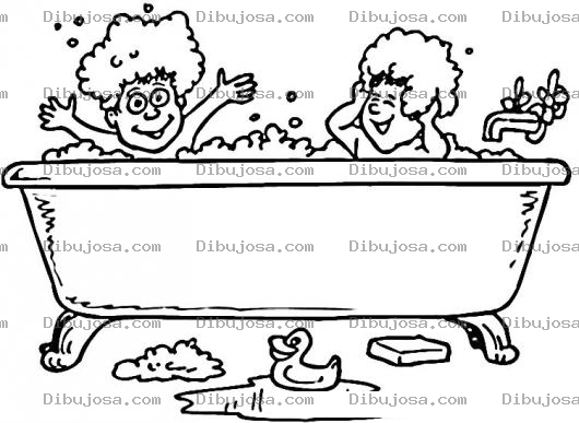 Dibujo para colorear Colorear Hermanitos En La Tina jugando con jabon