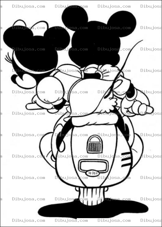 Dibujo para colorear Colorear a Mickey y Mimi en moto