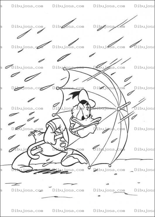 Dibujo para colorear Colorear a Pato donald contra la lluvia
