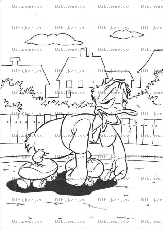 Dibujo para colorear Colorear al pato donald cansado de patinar