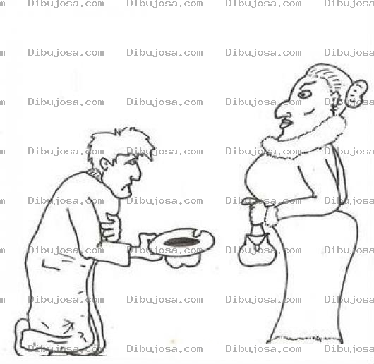 Dibujo para colorear Colorear A Un Pobre Limosnero Mendigo Pordiosero Pidiendo Limosna A Una Muje