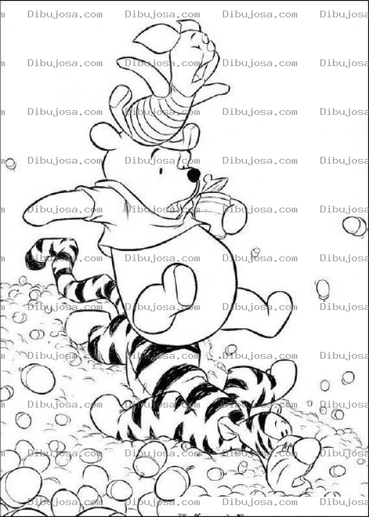 Dibujo para colorear Colorear A Winnie Pooh Y A Piglet Sobre Tiger