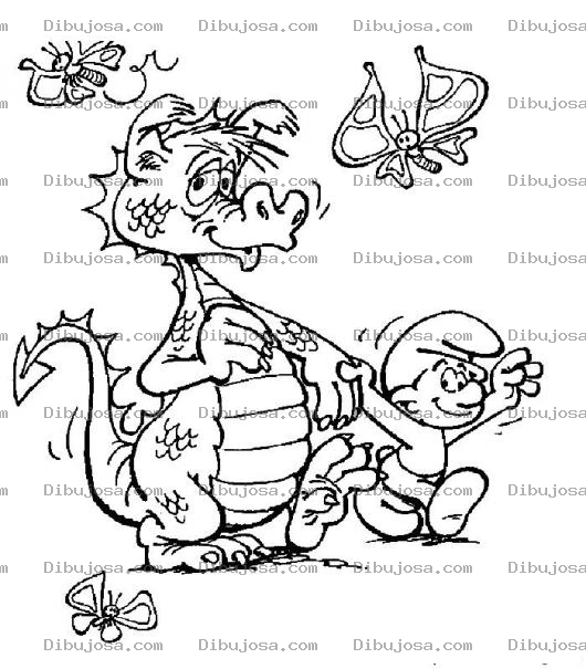 Dibujo para colorear Clorear Pitufo Con Dragon