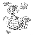 Dibujo para colorear Clorear Pitufo Con Dragon