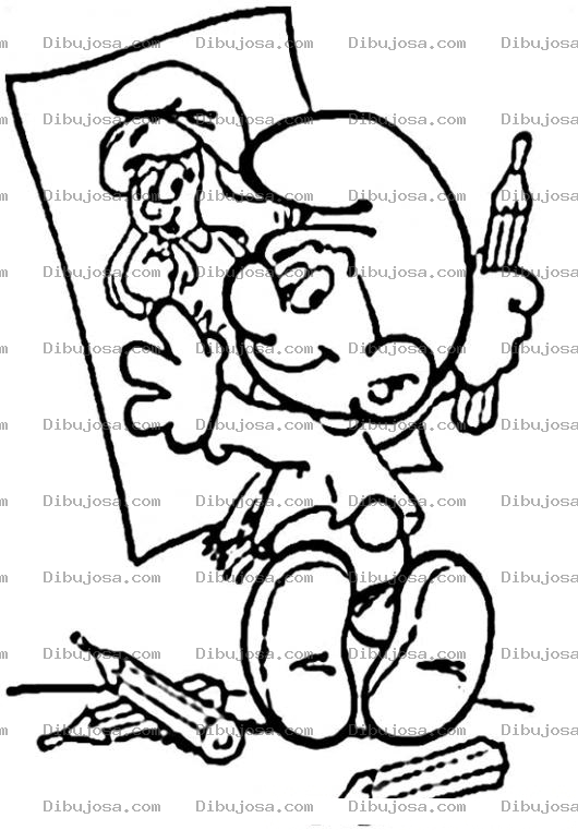 Dibujo para colorear Colorear Pitufo Dibujando A Pitufina