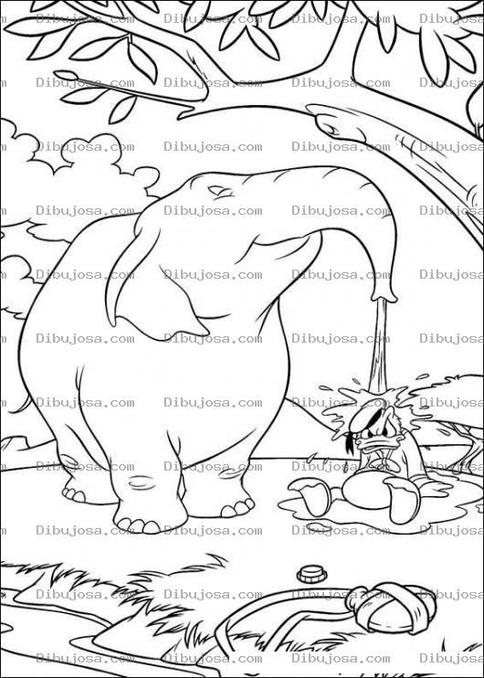 Dibujo para colorear Colorear un Elefante mojando al pato donalddon