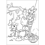 Dibujo para colorear Colorear al pato donald y a mimi cortando manzanas