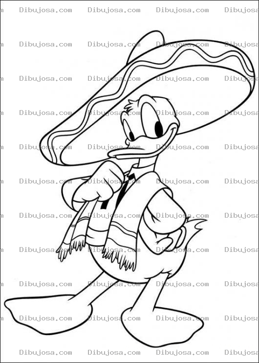 Dibujo para colorear Pintar a Pato Donald vestido de Charro Mexicano