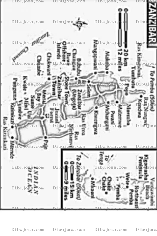 Dibujo para colorear Mapa De La Isla Zanzibar Para Colorear