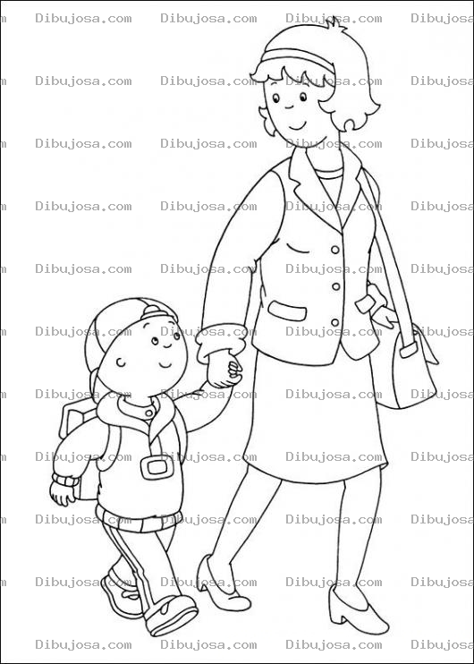 Dibujo para colorear Caillou caminando a la escuela