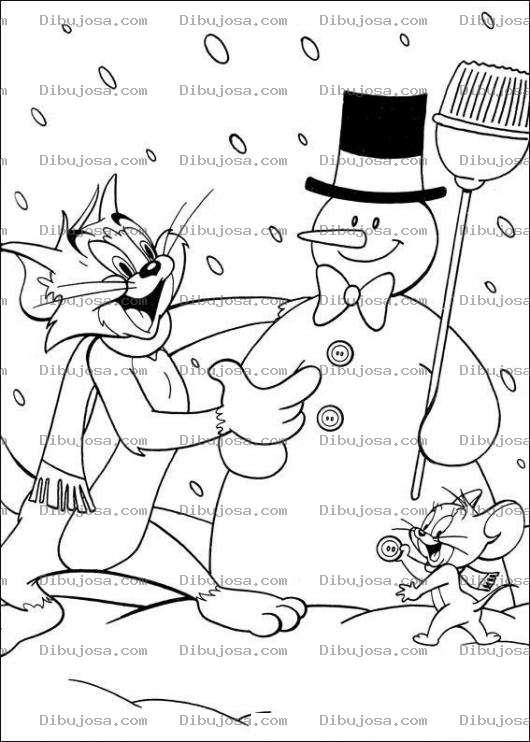 Dibujo para colorear Colorear al hombre de nieve con tom y jerry