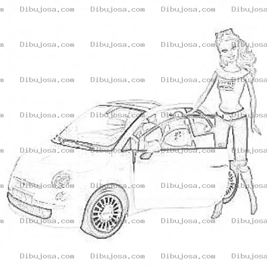 Dibujo para colorear Barbie Con Su Carro Rosado Fiat 500 Para Pintar Y Colorear