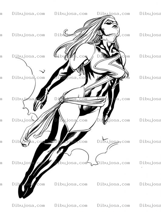 Dibujo para colorear Colorear Heroina Mujer Super Heroe Volando Por Los Cielos