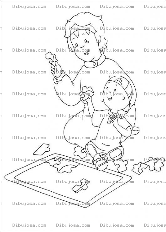 Dibujo para colorear Caillou armando un rompecabezas