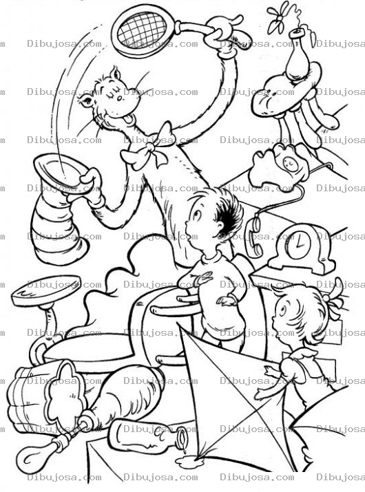 Dibujo para colorear Dibujo Del Gato Del Sombrero Magico Para Pintar Y Colorear