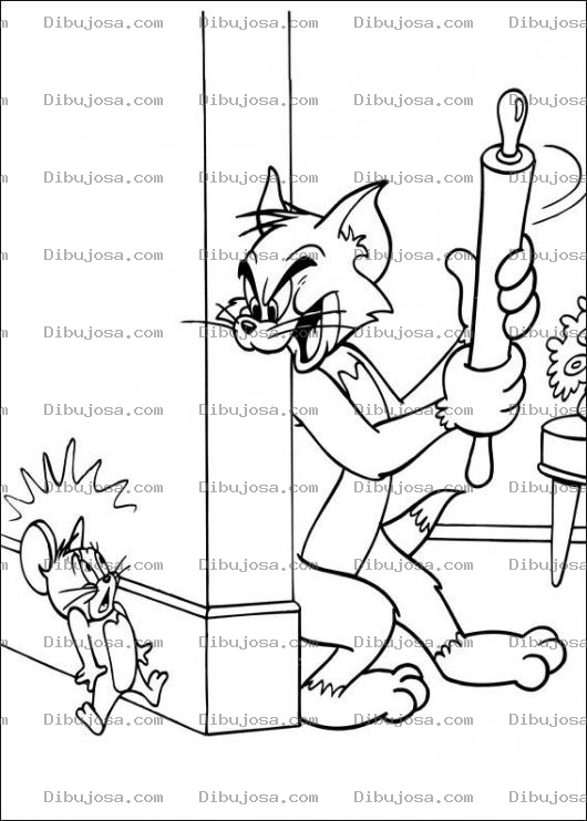 Dibujo para colorear Colorear a Jerry asustado por Tom