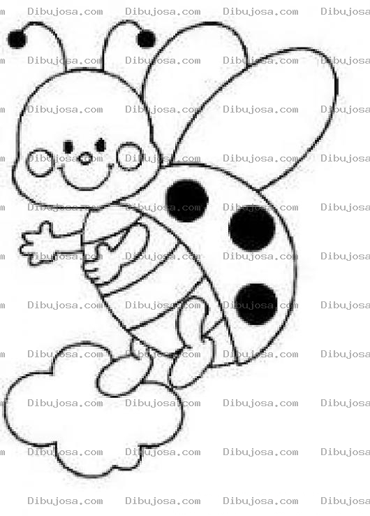 Dibujo para colorear Dibujo De Una Mariquita Sobre Una Nube Para Colorear