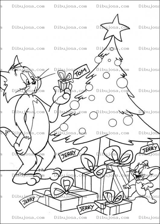 Dibujo para colorear Colorear a Tom y Jerry  en el arbolito de navidad