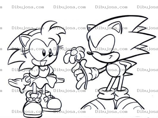Dibujo para colorear Dibujo Para Colorear A Sonic Dando Una Flor A Su Novia