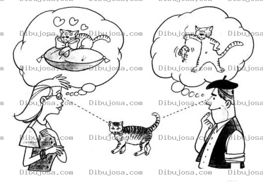 Dibujo para colorear La Utilidad De Un Gato Segun La Mujer Y Segun El Hombre Para Colorear