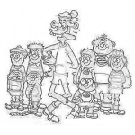 Dibujo para colorear Dibujo De Maestro Loco Con Sus Alumnos Ninos Con Profesor Chiflado Para Colorear
