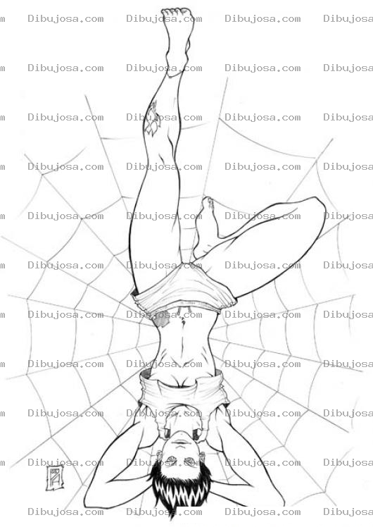 Dibujo para colorear Dibujo De Una Mujer Recostada En Una Tela De Arana Para Pintar Y Colorear