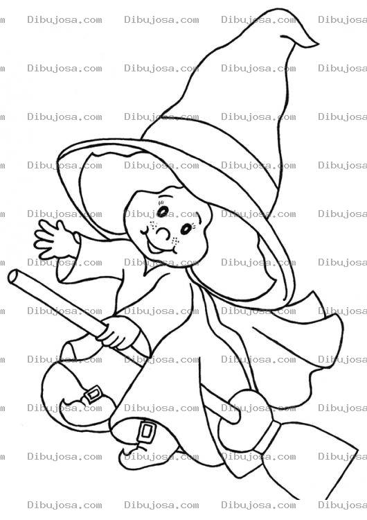 Dibujo para colorear Dibujo De Brujita Volando En Una Escoba Para Colorear