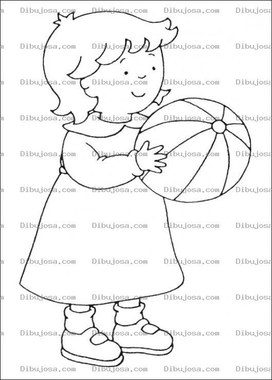 Dibujo para colorear Rossie la hermana de caillou con una pelota