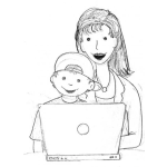 Dibujo para colorear Dibujo De Mama E Hijo En Una Laptop Para Pintar Y Colorear