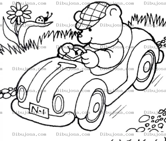 Dibujo para colorear Dibujo De Un Osito Manejando Su Carrito Para Colorear