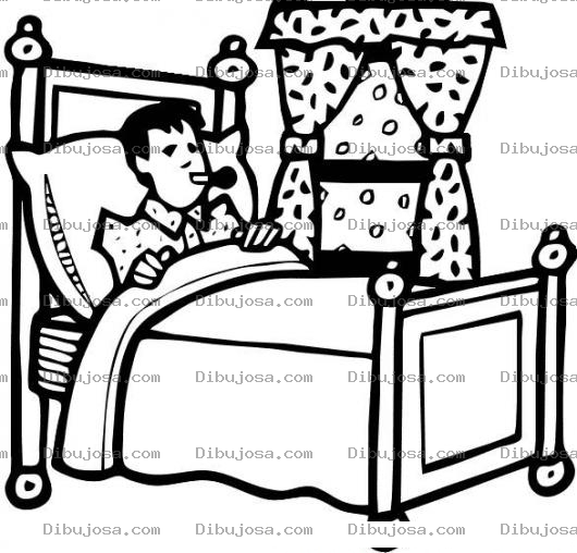 Dibujo para colorear Dibujo De Enfermo Con Termometro Acostado En Su Cama Para Colorear