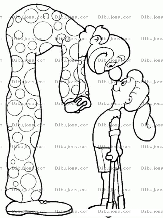 Dibujo para colorear Dibujo De Payaso Alto Con Una Nina Para Colorear