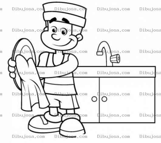 Dibujo para colorear Hombre Lavando Fregando Y Secando Platos Para Pintar Y Colorear