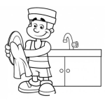 Dibujo para colorear Hombre Lavando Fregando Y Secando Platos Para Pintar Y Colorear