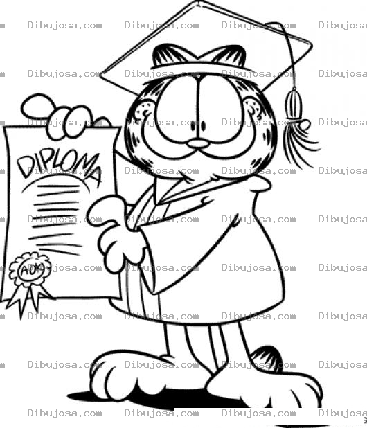 Dibujo para colorear Dibujo De Garfield Con Toga Y Diploma En Acto De Graduacion Para Colorear Como Tarjeta
