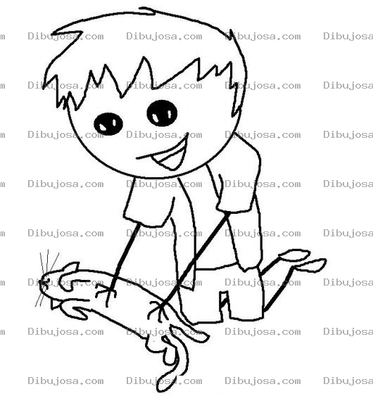 Dibujo para colorear Nino Haciendole Costillas A Un Gato Para Pintar Y Colorear