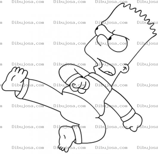 Dibujo para colorear Dibujo De Bart Simpson Tirando Una Patada De Karate Para Colorear