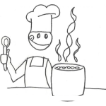 Dibujo para colorear Colorear Chef Cocinando Una Sopa