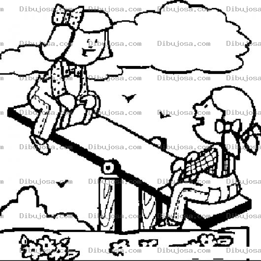 Dibujo para colorear Ninas Jugando En Un Sube Y Baja Para Pintar Y Colorear